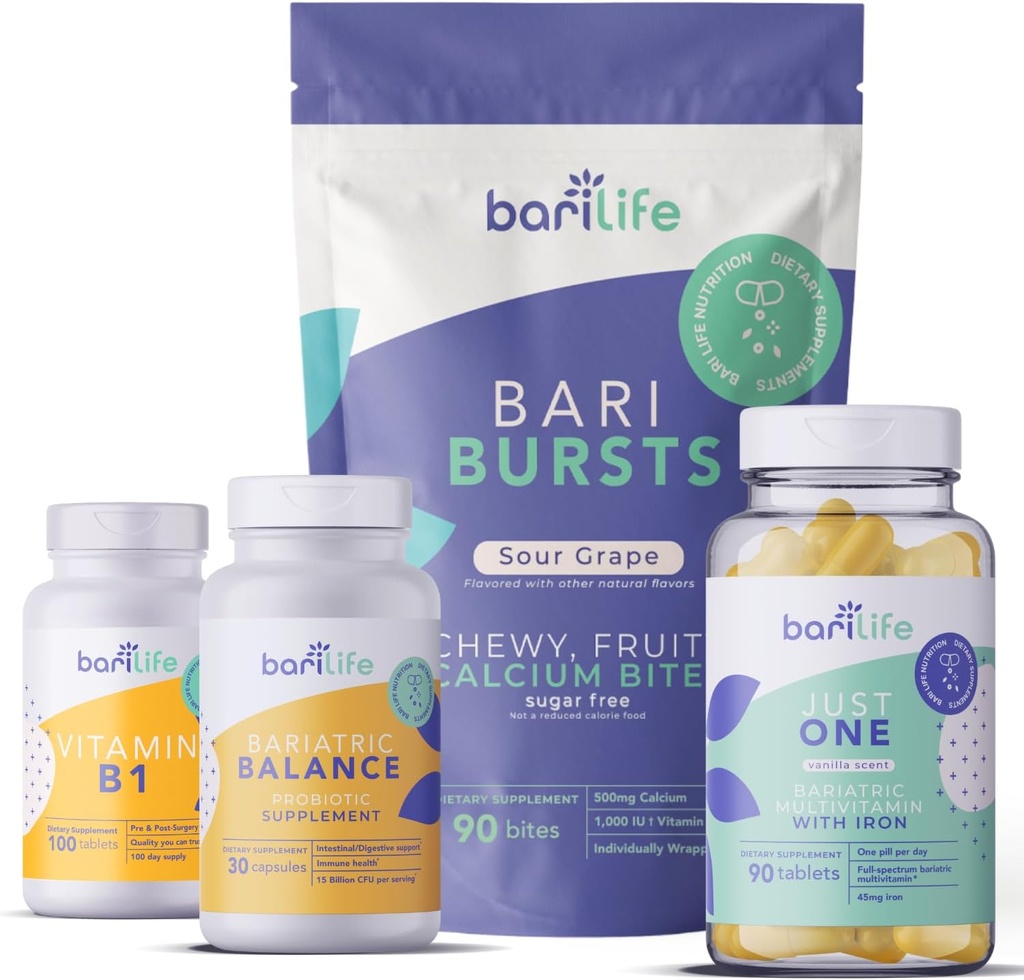 Bari Life Post-Op, Manches gastriques, Bypass gastrique Vitamine and Supplement Starter Kit (Grape)