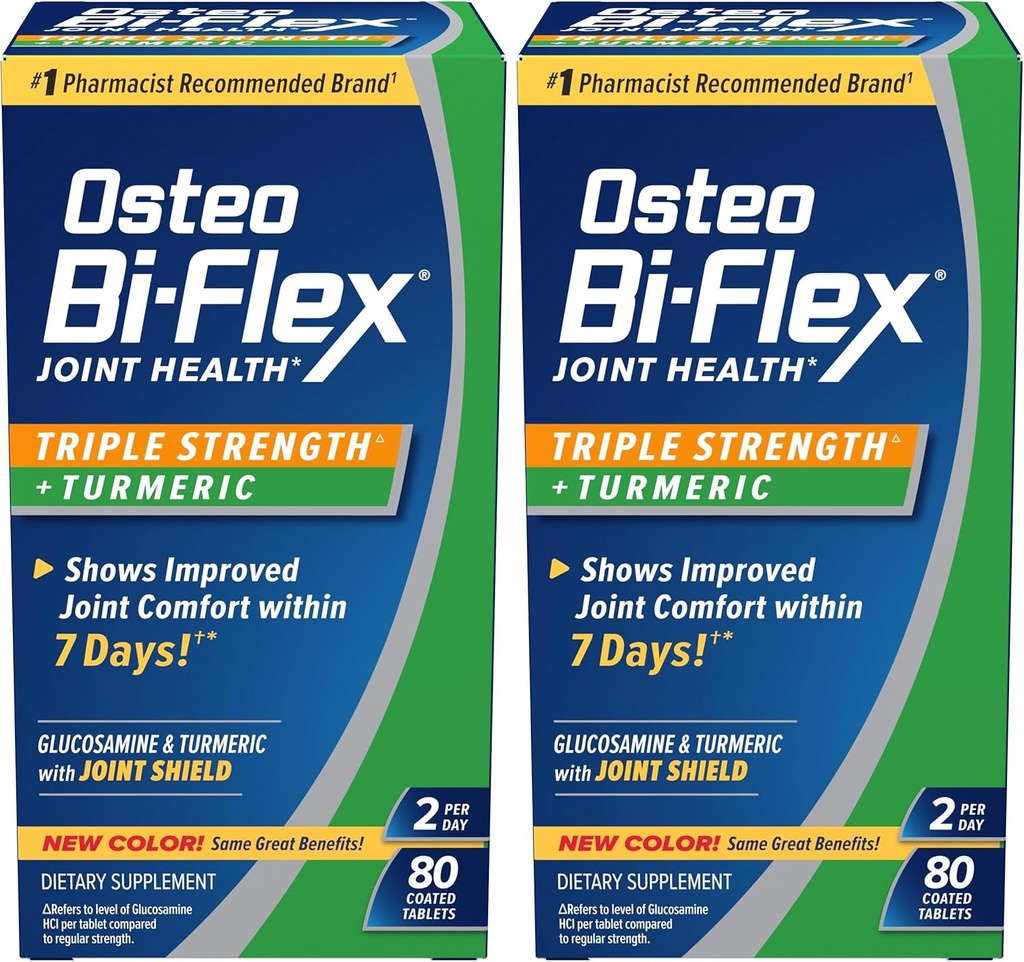 Osteo Bi-Flex Glucosamine triple résistance avec curcuma, supplément de santé articulaire, comprimés enduits, version originale, 80 comte (paquet de 2)