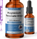 Thréonate de magnésium liquide 500mg, pour les adultes et les enfants, base de glycérine végétale avec meilleure dissolve, meilleur Mg pour la santé du cerveau, le stress et le soulagement musculaire, la santé nerveuse, non-OGM, sans gluten, végétalien, 2 FL.OZ.