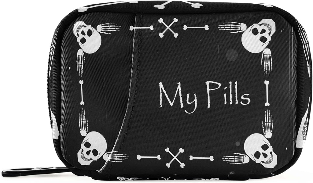 Halloween My Pill Box 7 Day Skull Cas Pill Travel Pill Organizer Bag avec Zipper Portable Weekly Case Taille compacte pour le support de supplément de vitamine