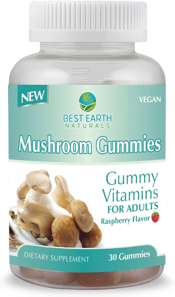 Meilleur supplément de vitamines pour les champignons naturels de la Terre pour l'énergie et la clarté - Gummies de soutien immunitaire avec la Mane, Reishi, Cordyceps et plus - 30 Gummies (30 jours d'approvisionnement)
