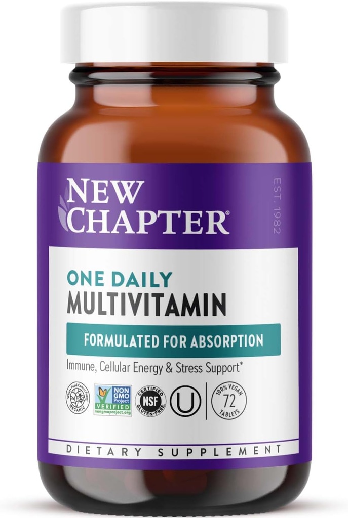 Nouveau chapitre 1 Multivitamine quotidienne pour l'immunité, l'énergie et le stress, 20 nutriments fermentés avec des probiotiques et des aliments entiers, fabriqués avec des légumes biologiques - 72 ct