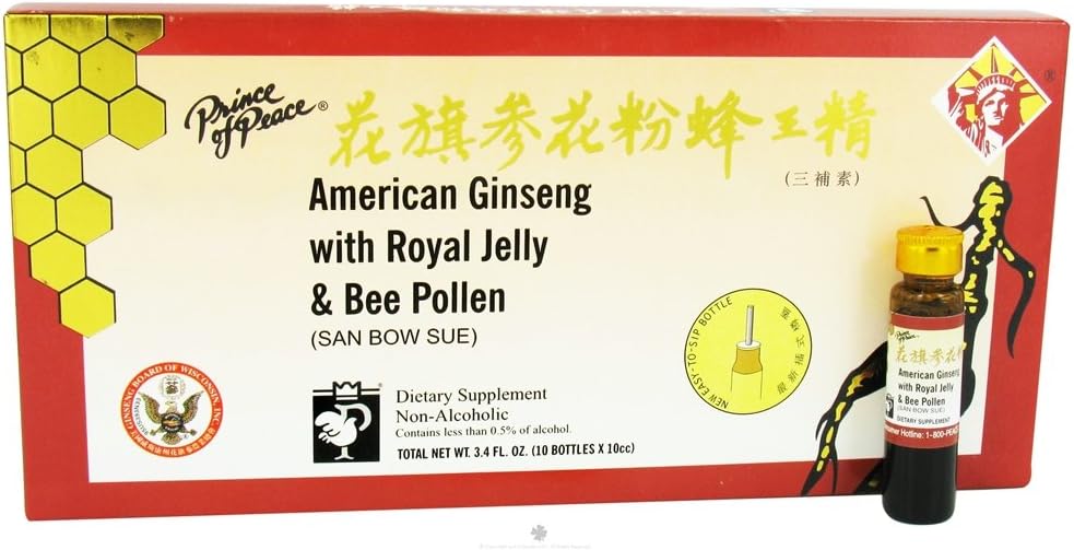 Amer Ginseng avec Royal Jelly Bee Pollen (10 bouteilles à usage unique)