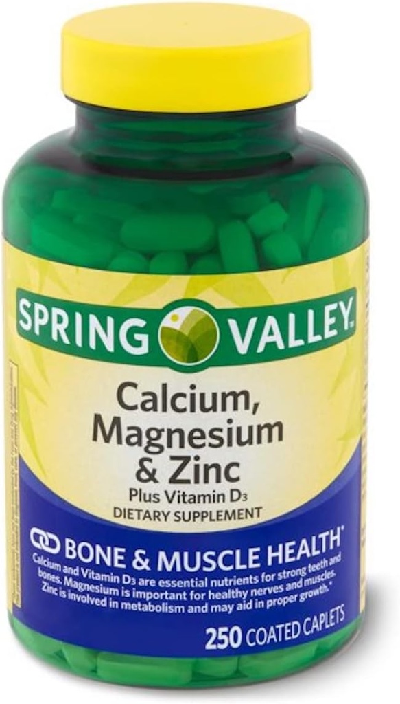 Spring Valley - Calcium Magnesium and Zinc, Plus Vitamin D3, 250 Coated Caplets
