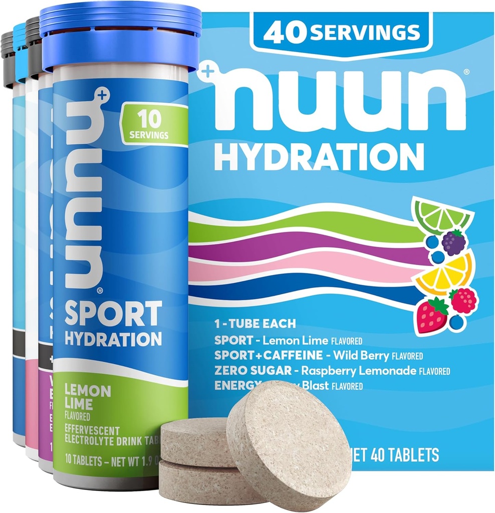 Nuun Hydration Electrolyte Tablets - Sodium, Potassium, Chloride, Calcium, Magnesium, 1g & 0g Sugar Drink Mix | Vegan, Gluten Free, Non-GMO | Complete Pack, Mixed Flavors, 4 Pack (40 Total Servings)