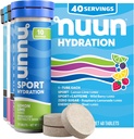 Nuun Hydratation Comprimés électrolytiques - Sodium, Potassium, Chlorure, Calcium, Magnésium, 1g & 0g Mélange de boissons sucrières, Vegan, Sans gluten, Non-OGM.