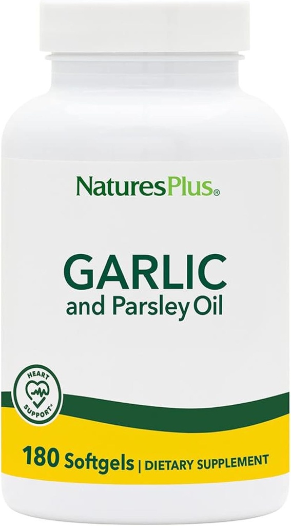 Natures Plus L'ail et le persil - favorise naturellement des niveaux de cholestérol et de pression artérielle sains - 180 softgels (180 portions)