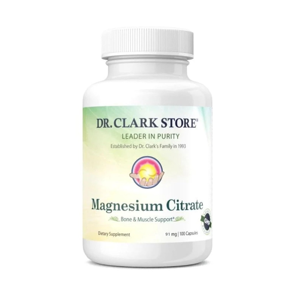 Dr Clark Store Citrate de magnésium – 91mg, 100 capsules, soutient la production d'énergie, la fonction enzymatique et la santé du système nerveux