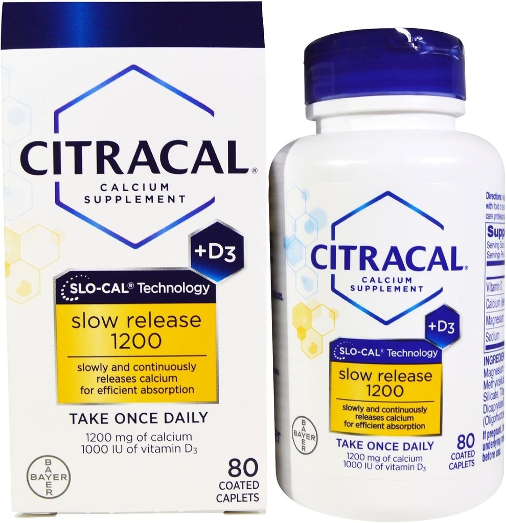 Citracal Calcium à libération lente 1200 + supplément D3 Caplets enduits - 80 ct, boîte de 3