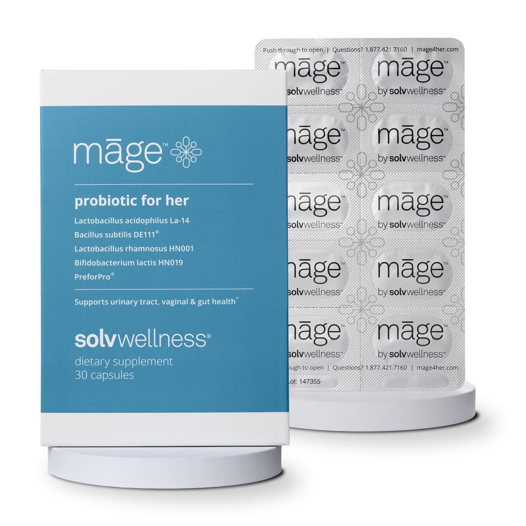 Māge by Solv Wellness Probiotic pour elle, les femmes quotidiennes, les prébiotiques et les probiotiques mélangent des suppléments nutritionnels pour l'équilibre PH digestif, vaginal, soutien de la santé urinaire, 30 capsules