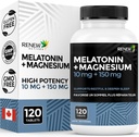 ACTIFS DE RENOUVELLEMENT Mélatonine 10MG avec Magnésium 150MG Aide au sommeil par portion – Supporte le sommeil Onset, Jet Lag Relief, Formation tissulaire et Balance électrolytique pour le sommeil reposant – Fabriqué au Canada – 120 Capsules