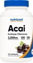Extrait d'açai Nutricost 2200mg, 120 Capsules végétariennes (Euterpe Oleracea) de 550mg d'extrait 4:1 - Non-OGM, sans gluten