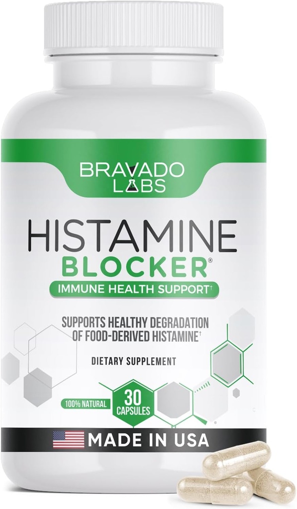 Suppléments enzymatiques DAO Bloqueur d'histamine – Aide Digestive Naturelle avec Vitamine C – Soulagement du Digest d'histamine dans une gélule – DAO Suppléments Profitez encore de la nourriture – Fabriqué aux États-Unis - 30 capsules.