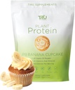 Poudre de protéines à base de plantes TRU, BCAA, EAA, 20g Riz brun végétalien et protéines de pois, 100 calories, 27 vitamines, pas d'arôme artificiel 25 portions (Peanut Butter Banana Cupcake)