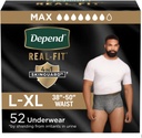Depend Real Fit Pipes Adultes, Incontinence Sous-vêtements pour hommes, Jetable, Absorbance Maximale, Large/Extra Large, 52 Compte (2 Packs de 26), Emballage Mai Varier