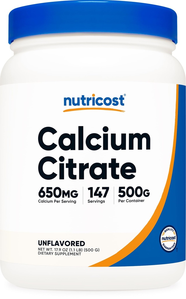 Poudre de citrate de calcium (500 grammes) (non aromatisée) - Citrate de calcium pur, sans remplissage, sans gluten (1,1 lb)