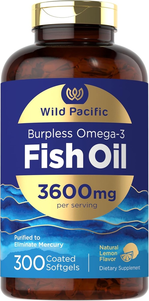 Carlyle Huile de poisson sans Burpless 3600 mg de softgels 300 avec acides gras oméga-3 de citron, supplément sans gluten par Wild Pacific