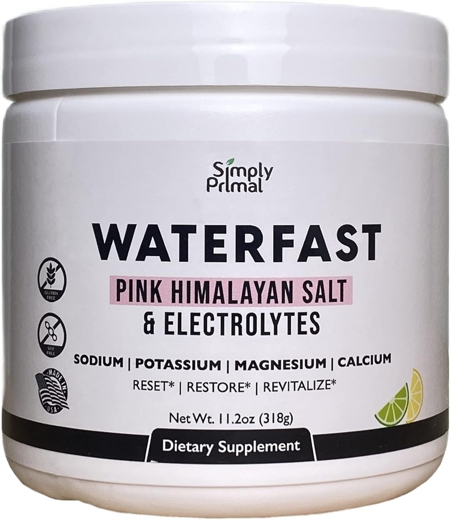 WATERFAST Keto Electrolyte Powder for Fasting and Hydration - Lemon Lime Flavor | Pink Himalayan Salt (Sodium), Potassium, Magnesium, Calcium | Sugar Free, Gluten Free, Soy Free