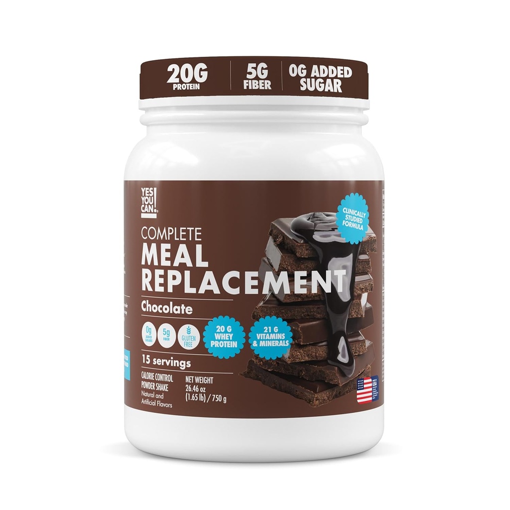 Oui, vous pouvez ! Shake de remplacement des repas - 20G Protéines, fibre 5G, 21 Vitamines et minéraux, 0G Sucre ajouté - Poudre de protéines de remplacement des repas - Nutrition complète tout-en-un - 15 portions (chocolat)
