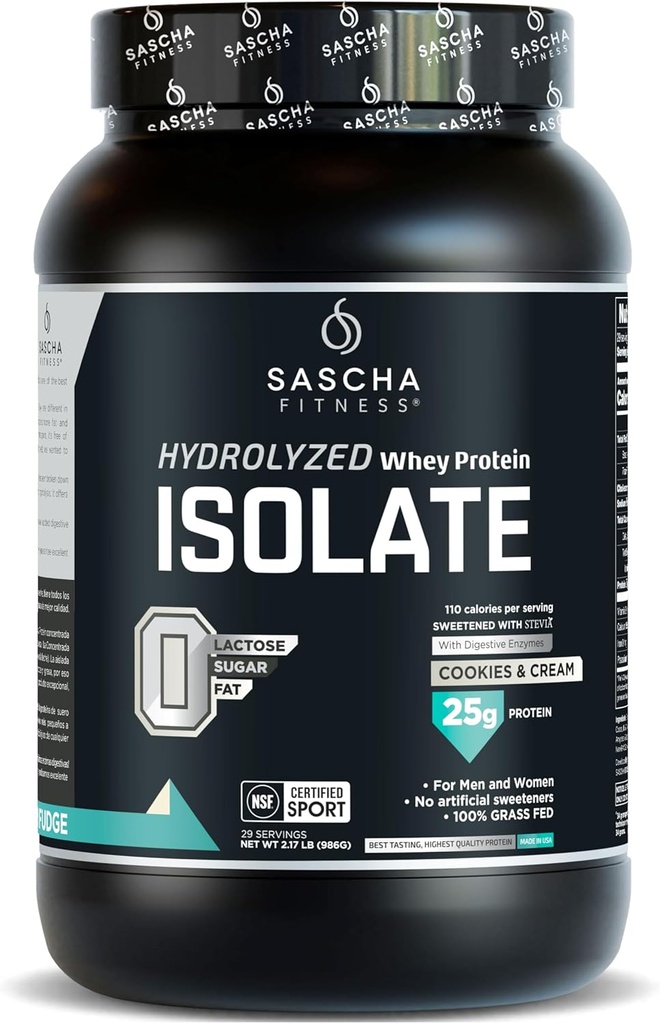 SASCHA FITNESS Isolé hydrolysé de protéines de lactosérum, 100 % gazonné (2 livres, biscuits et crème)