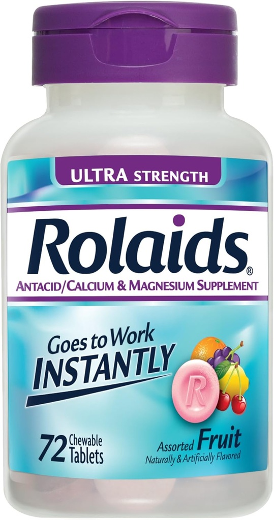 Rolaides Antiacide Calcium et supplément de magnésium Comprimés ultra-forts, Fruit 72 ea