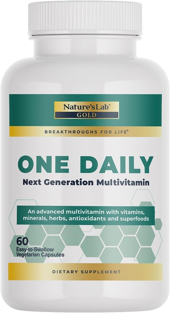 Nature's Lab Gold One Daily Multivitamin - Contient 19 Vitamines et minéraux essentiels incluant la vitamine C, D3 et Zinc - 60 Capsules (2 mois d'approvisionnement)