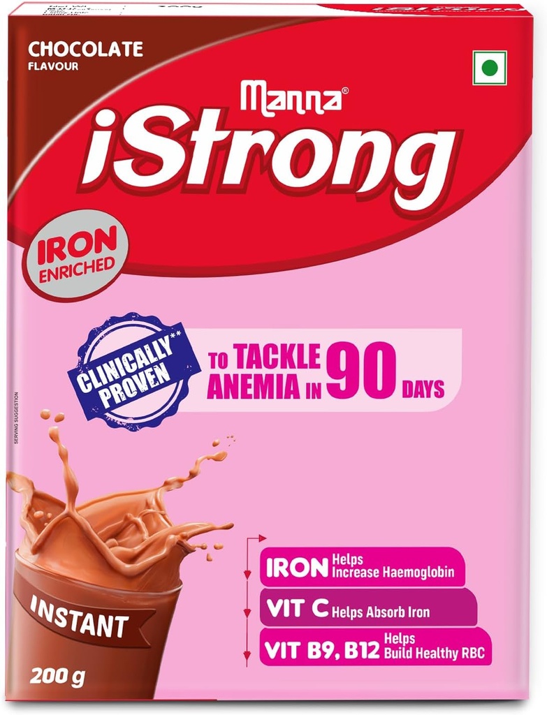 Manna i Strong 400g Iron Fortified Womens Health Drink Mix (chocolat) Supplément de fer Formule de verrouillage de fer avec VIT C, B9, B12
