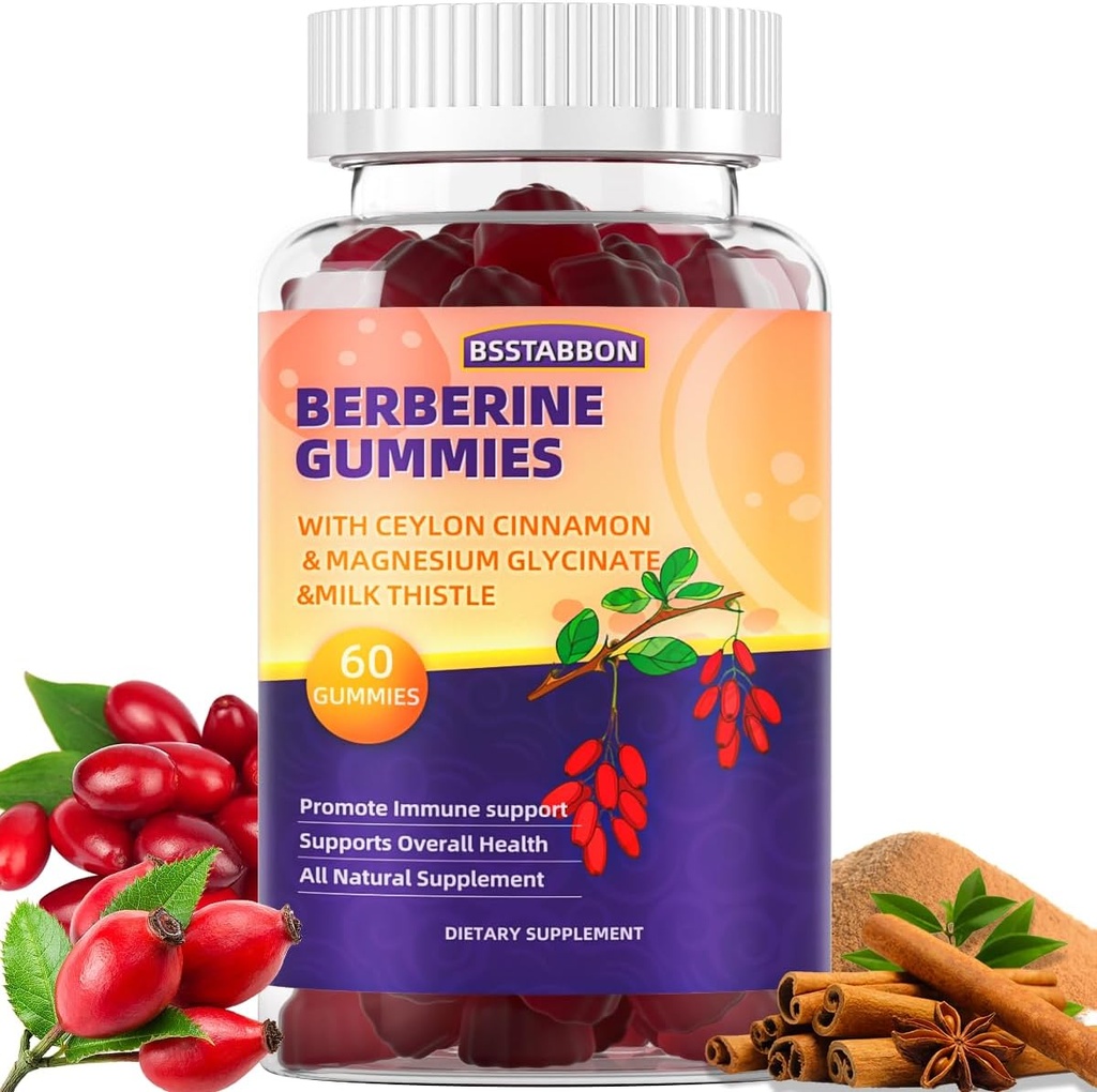Gommies berbères avec Berberine HCL, Ceylan Cinnamon, Magnésium Glycinate Immune System Support pour les hommes et les femmes 60Gommies