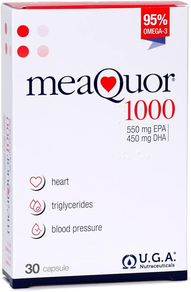 Meaquor 1000 Omega 3 Supplément à l'huile de poisson IFOS Certifié - Omega3 avec 1000mg EPA et DHA par gélule - Pas d'arrière-goût, non-OGM (30 Softgels)
