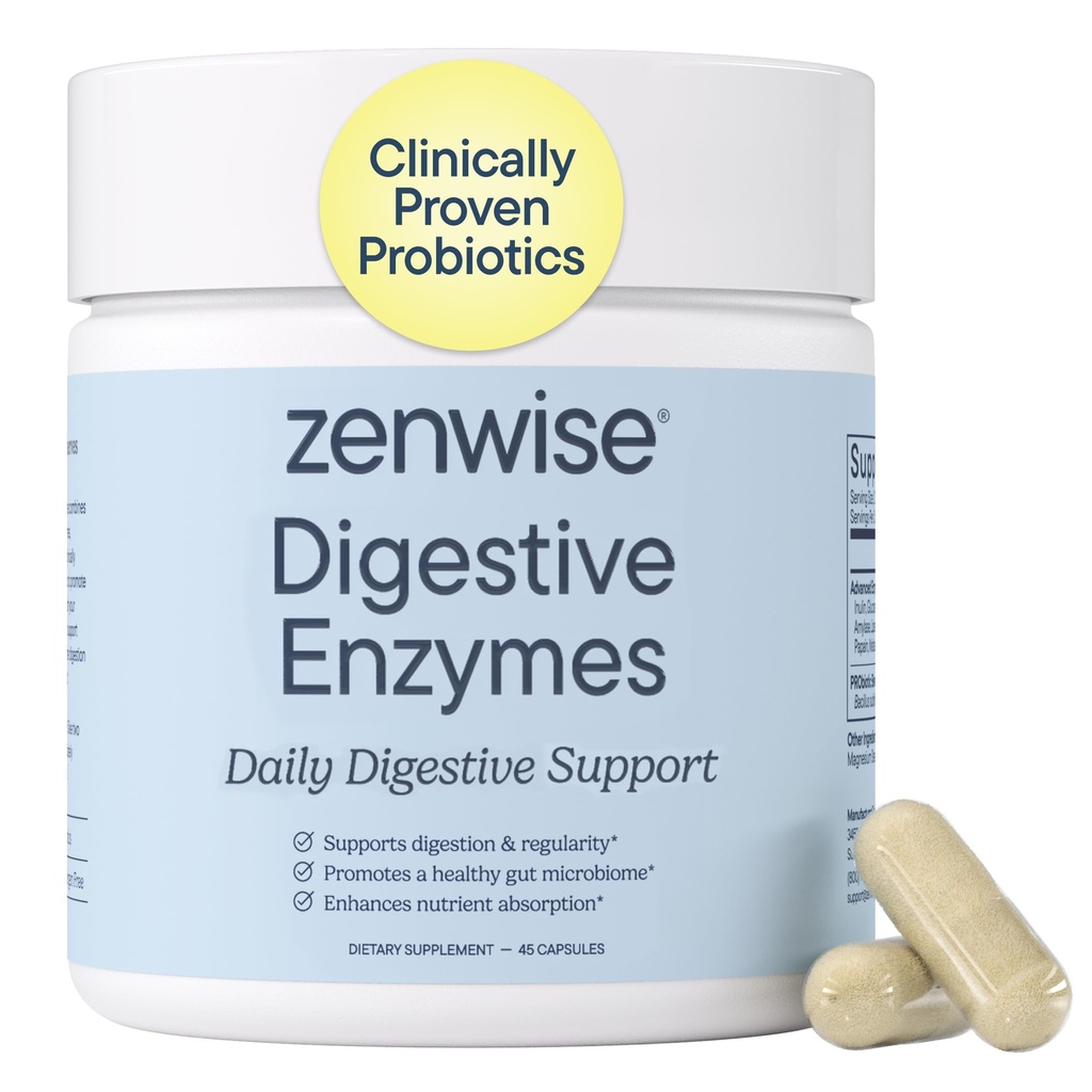 Enzymes digestifs de santé Zenwise pour Gut Health & Bloating Relief - Supplément de digestion multienzymes avec probiotiques, Bromelain & Papaya pour le soutien de la santé digestive - Hommes et femmes - 45 Compte