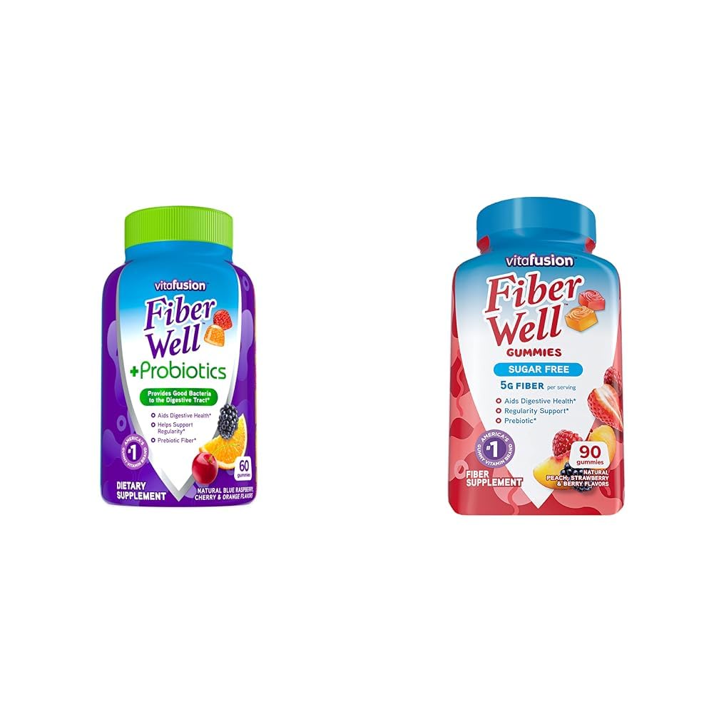 Bien de fibre de Vitafusion + Probiotiques Gommies pour adultes, 60 Compte sans sucre Gommies sans fibre, 90 Compte