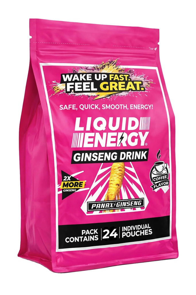 Vital 4U® Liquid Energy Shot - Ginseng, B Vitamines, naturellement sucrées, Saveur de café, 24 ct