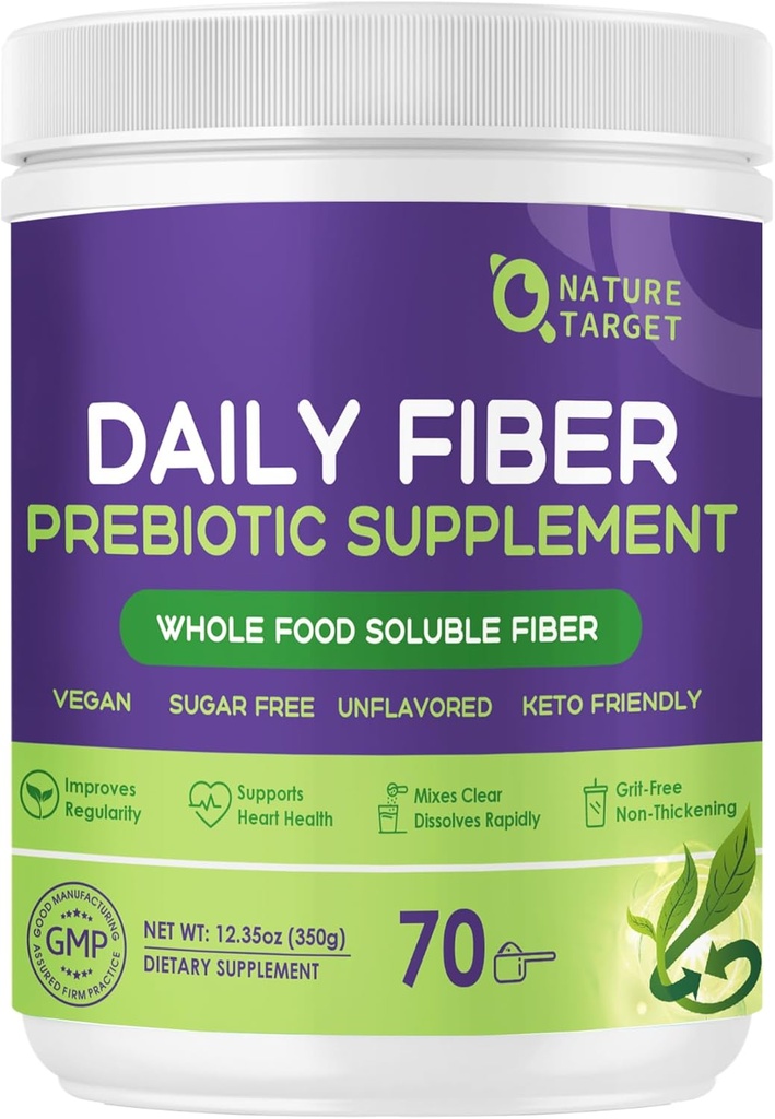 Supplément de fibre quotidienne - Poudre de fibre prébiotique soluble pour la santé de Gut, aliments entiers haute fibre pour la santé digestive et la régularité, sans aromatisé mélange de poudre, sans gluten et sans sucre, Keto - 70 portions