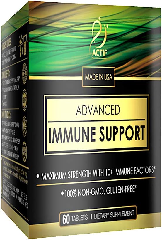 Actif Advanced Immune Support avec 10+ Facteurs pour l'Immunity Booster - 100% Naturel, Non-OGM, 60 compte