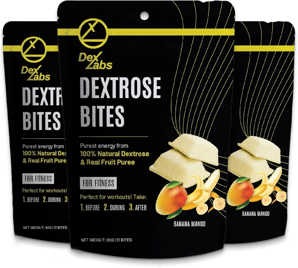 Morceaux de dextrose - Melts de dextrose fabriqués avec dextrose en poudre - Dextrose pour l'entraînement et l'énergie de fonctionnement Snacks - comprimés de glucose Melts d'énergie portatifs (Mangue de banane) (Pack de 03)