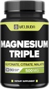 20 % Complexe triple de magnésium purifié - 500 mg de glycinate de magnésium, de malate et de citrate pour les muscles, l'humeur confortable et la production d'énergie - 90 Capsules - Fournir 100 mg triple de magnésium élémentaire