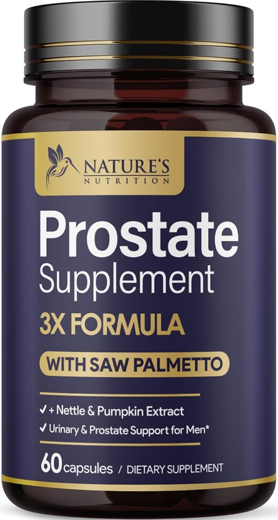 Suppléments de santé de la prostate pour les hommes 1000mg - 3X Strength avec Saw Palmetto Mélange de nervure de sciure complexe de soutien de la racine et de la citrouille - Supports Voyages de salle de bains Prostate & santé urinaire - 60 Capsules