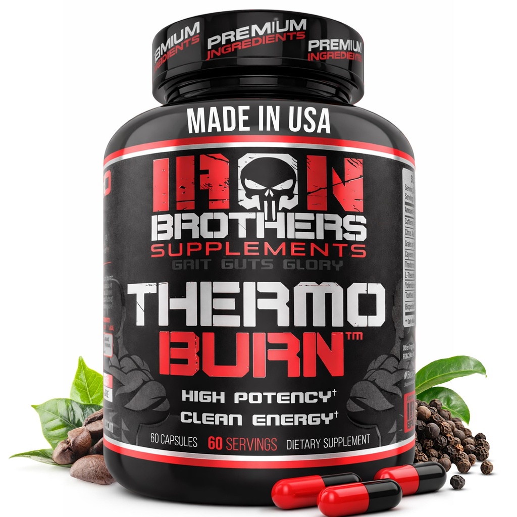 Iron Brothers Thermo Burn Hardcore Fat Burner – Thermogénique Stim avec Yohimbine HCl, Grains du Paradis et Caféine – Booster de métabolisme et contrôle de l'appétit – 60 capsules