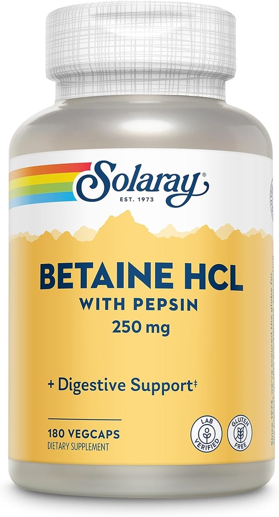 Solaray - HCl avec Pepsin - 250 mg - 180 capsules