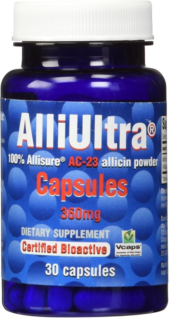 AlliUltra Capsules 360mg – 30 Count de l'allicine stabilisée haute résistance Supplément à l'ail pour le soutien naturel immunitaire, à base végétale, non-OGM, végétalien, fabriqué au Royaume-Uni