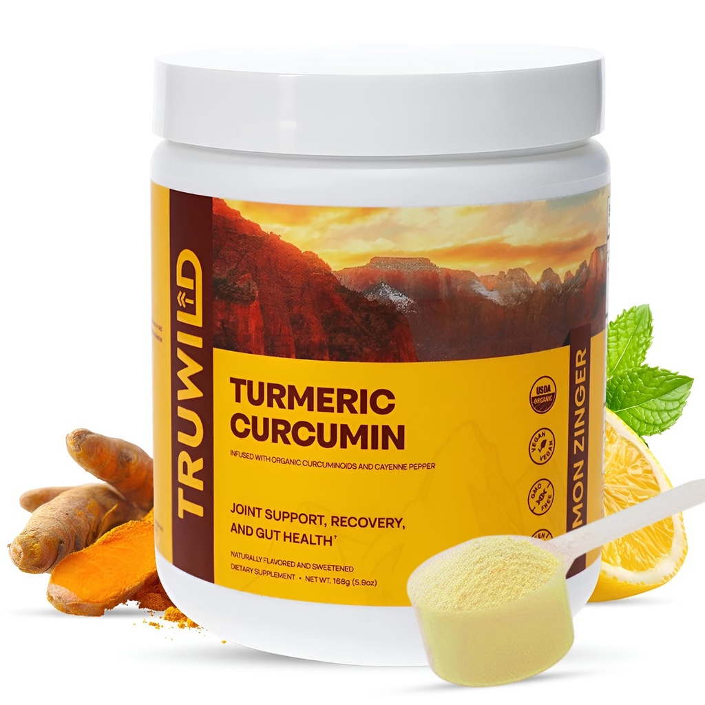 TruWild Vegan Curcumin boisson curcumine mélange poudre avec des curcuminoides biologiques noir poivre Ginger pour soutenir le bien-être et la santé conjointe, tous naturels fabriqués aux États-Unis, 20 portions