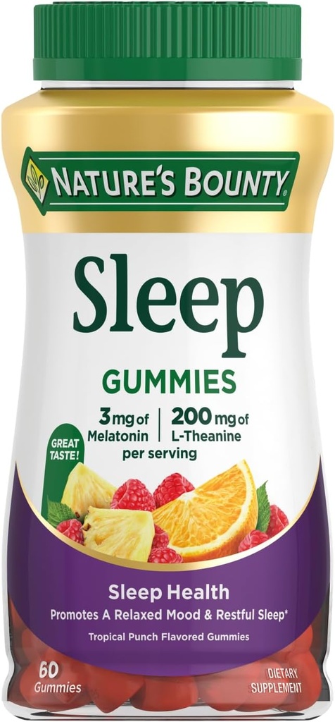 Bounty de la nature 3mg Mélatonine et 200mg L-théanine, 60 Comte