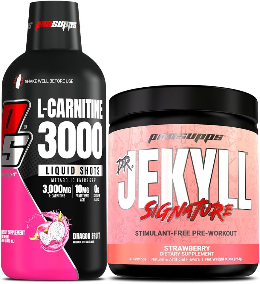 PROSUPPS L-Carnitine 3000 Stimulant Liquid Shops (31 portions, fruits dragons) et M. Hyde Signature Série pré-entraînement énergie boisson en poudre (30 portions, fraise)