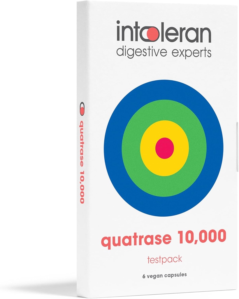 Intoléran Quatrase Forte Enzymes Digestifs Testpack - 6 capsules.com Supplément hautement dosé pour l'intolérance FODMAP.com aide à digérer la lactose et les hydrates de...