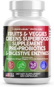 Nettoyer les nutraceutiques Fruits et légumes Supplément Rouges et vert Superfood - Balance de plus de 70 suppléments de fruits et légumes Capsules avec probiotiques Prébiotiques Enzymes digestifs - 120 Ct USA