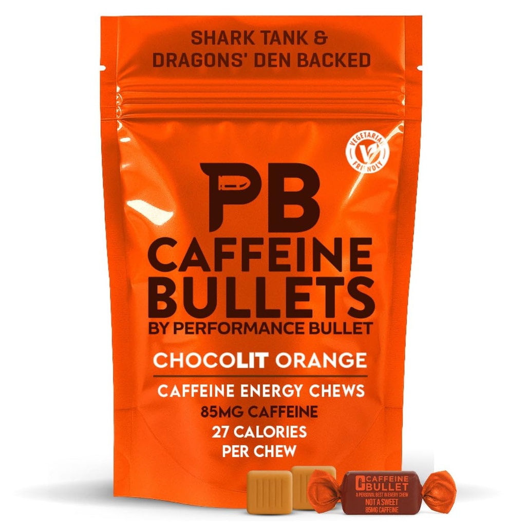 Caffeine Bullet Energy Chews - Chocolate Orange. 40 * 85mg - Plus rapide Kick Than Pills, Gels et Gum. Sport Science pour la course, le cyclisme, le jeu et un avant entraînement Endurance Boost.