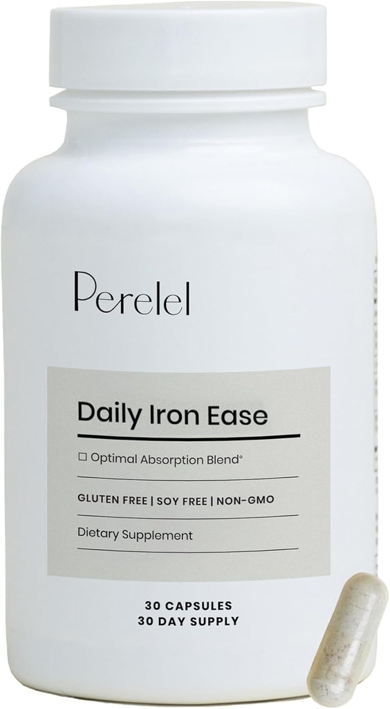 Peredel quotidien Ease de fer, 15MG suppléments de fer avec Magnésium, Vitamine C, et Vitamine B12 pour le soutien des nutriments et de l'énergie, Capsules pour les femmes et les hommes, Soy, Sans lait et sans gluten, Non OGM, 30 pilules