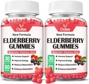 Gummées de mûre aînée biologique pour les enfants et les adultes - Sambucus Gummées de mûre aînée noire + Zinc et vitamine C & D3 Soutien immunitaire Défense musculaire Force santé dentaire [60 comte (paquet de 2)]