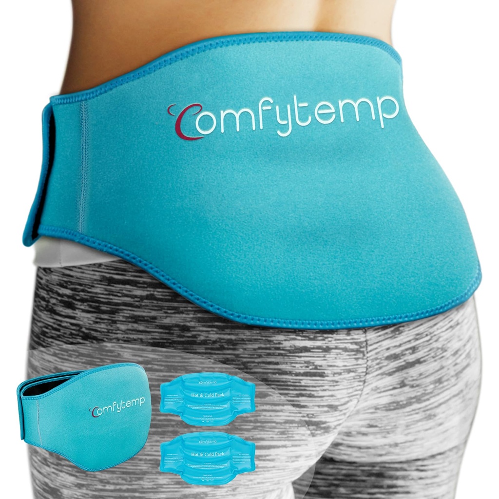 Pack de glace Comfytemp pour soulager la douleur au dos, 2 packs, FSA Admissible, Gel réutilisable Enveloppe de glace pour blessures à Sciatica, Compression froide chaude pour Lombaire Inférieure, Taille, Hommes Femmes Après Chirurgie Cadeau