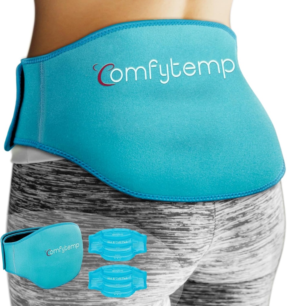 Pack de glace Comfytemp pour soulager la douleur au dos, 2 packs, FSA Admissible, Gel réutilisable Enveloppe de glace pour blessures à Sciatica, Compression froide chaude pour Lombaire Inférieure, Taille, Hommes Femmes Après Chirurgie Cadeau